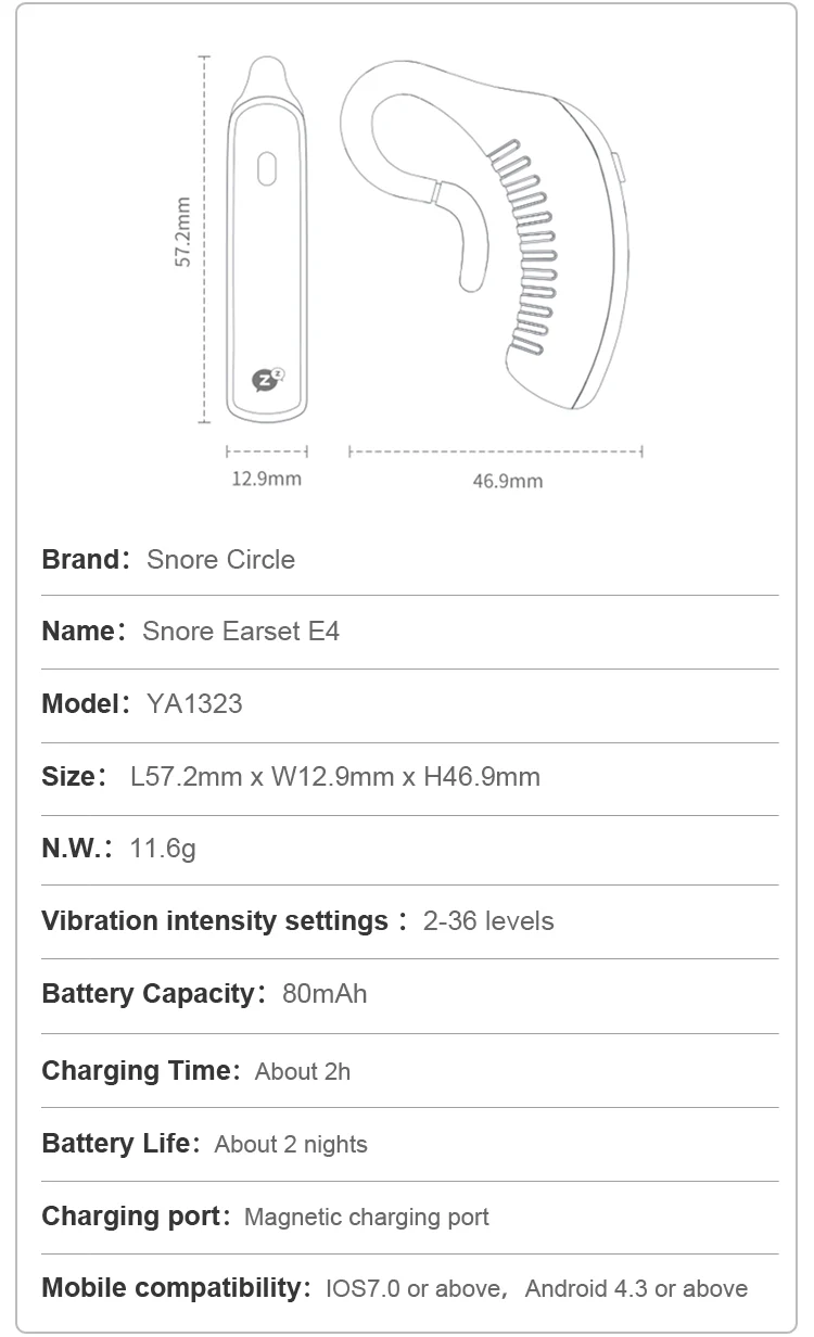 New Arrival Hot Sales Smart PRO YA1323 Snore Earset E4 Anti-snoring Device